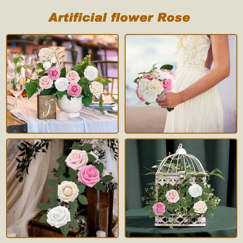 Joylex Artificial Flowers Realistic Roses 100Pcs Real Looking Fake Roses Stem gallery
