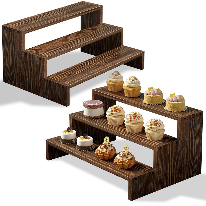 2Pcs Wooden Cupcake Stands for Vendor Events, 3 Tier Display Risers for Desse…