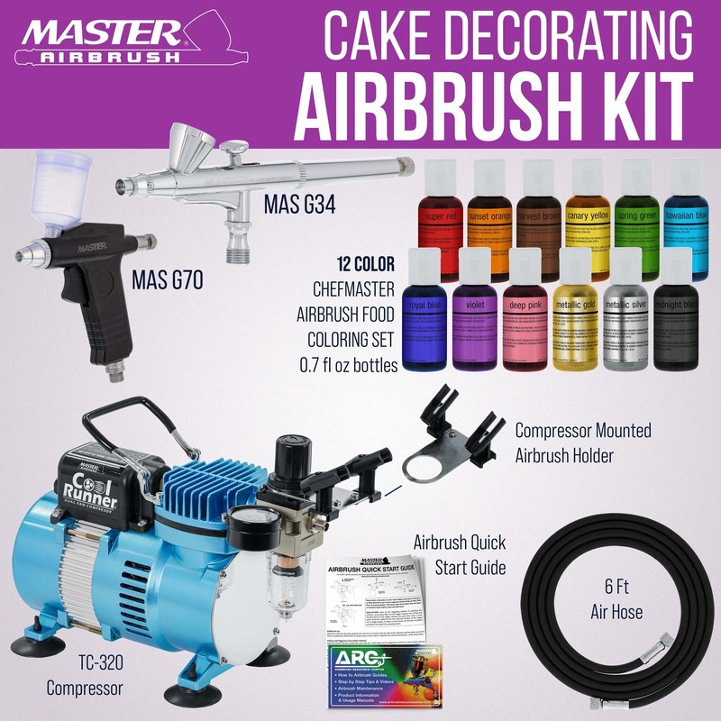 2 Airbrush Cake Decorating Compressor Kit, 12 Color Chefmaster Food Coloring Set gallery