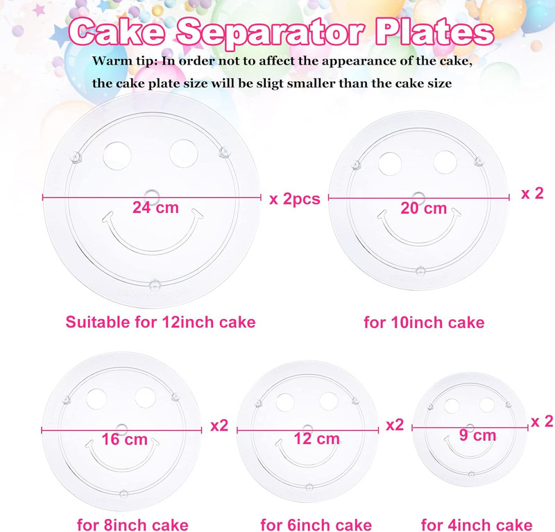 80Pcs Cake Tier Stacking Kit 10Pcs Clear Cake Separator Plates for 4, 6, 8, 10, gallery
