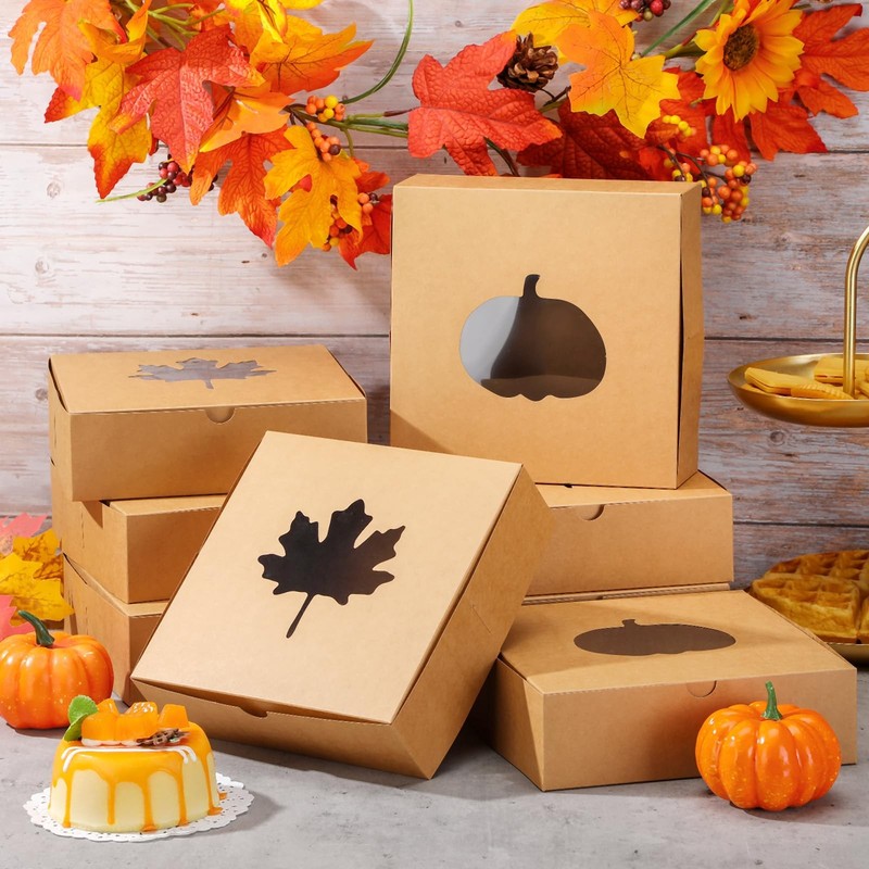 20 Pcs Thanksgiving Cardboard Bakery Cookie Boxes Autumn Fall Kraft Baking Tr... gallery
