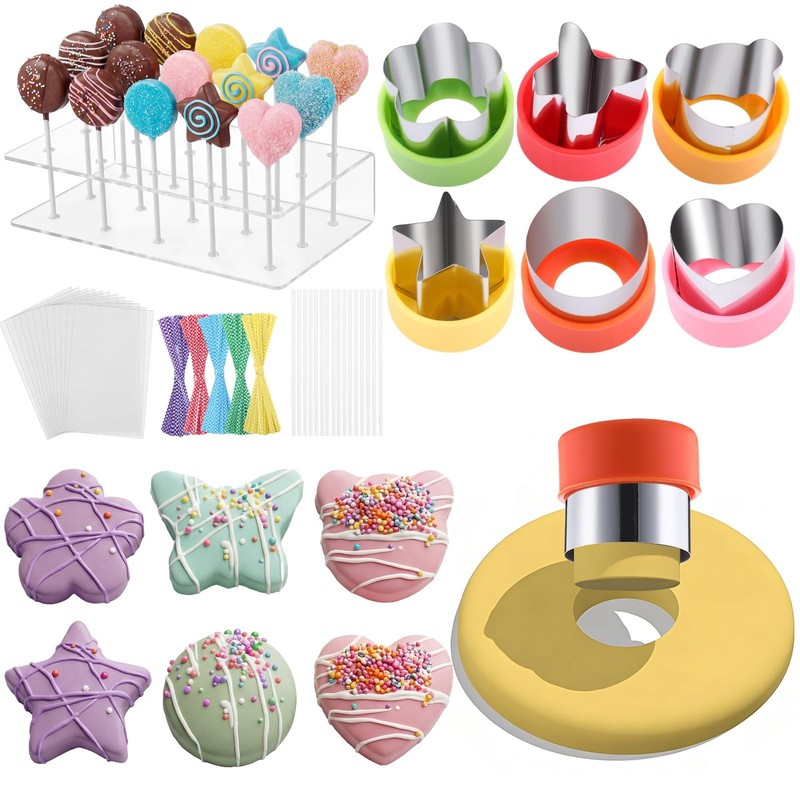 100 Sets Cake Pop Maker Kit 6 Molds Stand Sticks Bags Colorful Twist Ties