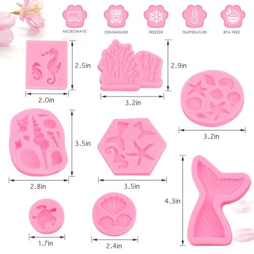 Mermaid Theme Cake Mold, Mermaid, Shell, Seaweed, Coral Silicone Mold Cupcake gallery