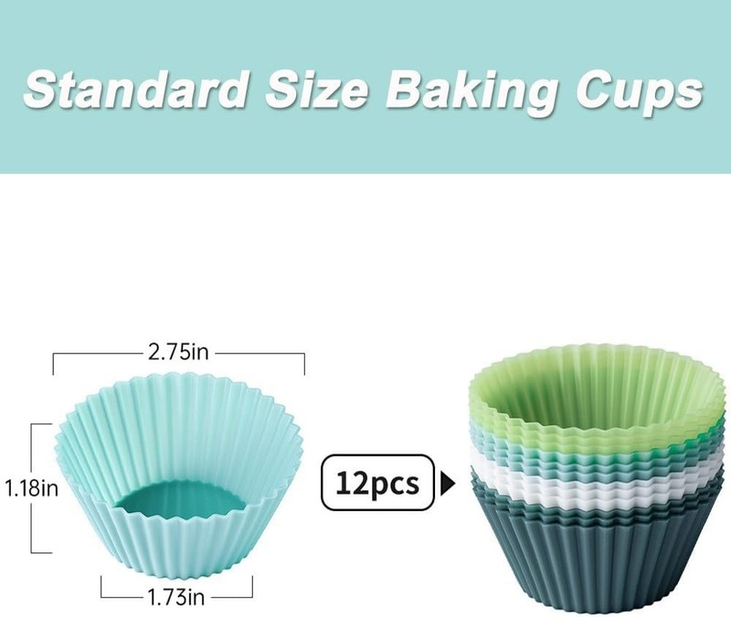 Flexible and Sturdy 12 Pack Silicone Cupcake Liners - BPA Free & Heat Resistant gallery