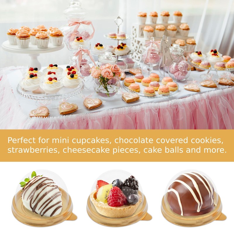 50 Pack Mini Cake Containers, Clear Plastic Small Cupcake Boxes with Dome Lid... gallery