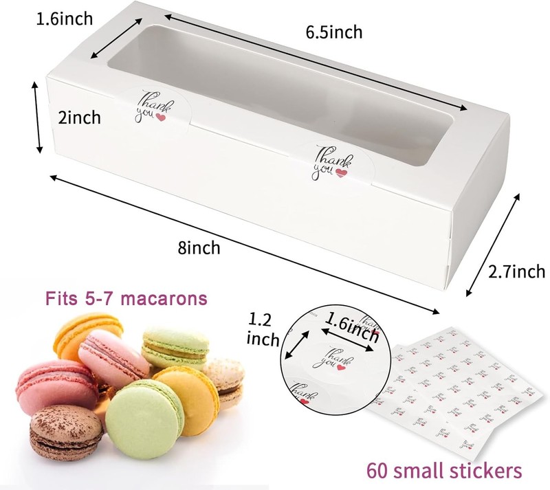 30 Pack White Macaron Boxes for 5-7 Macarons with Stickers - Perfect for Gifts! gallery