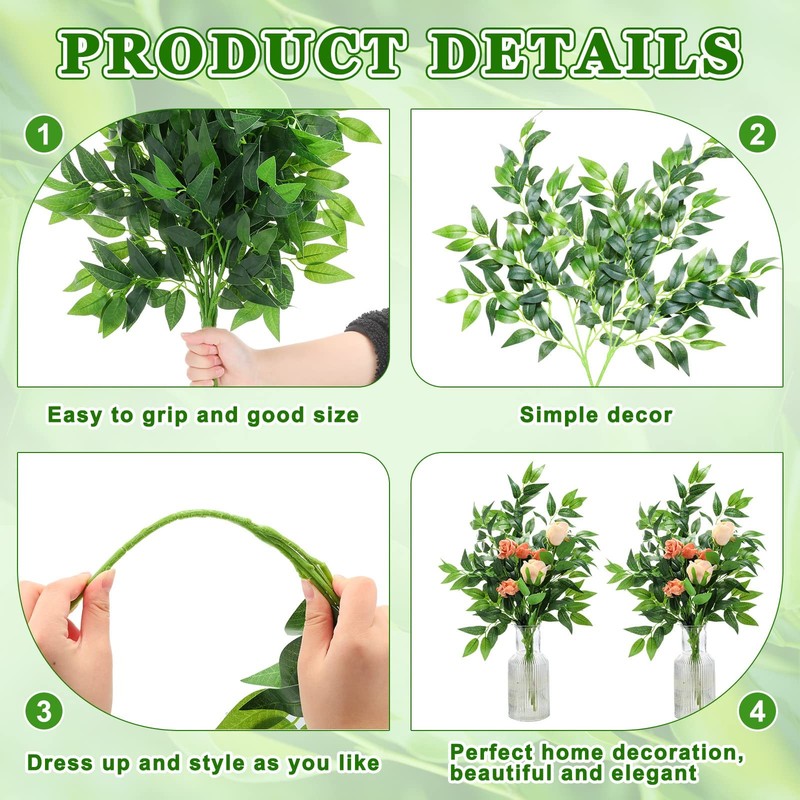 Xinnun 100 Pcs Artificial Italian Ruscus Greenery Stems 26.8 Inch gallery