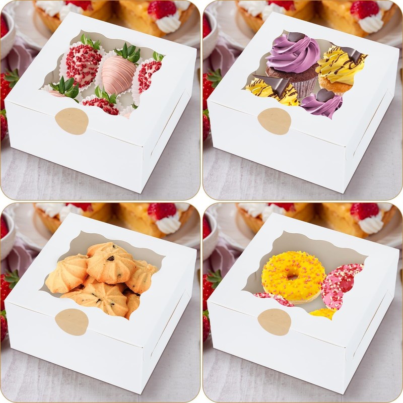 60 Pcs Bakery Boxes with Window, 6 x 6 x 3 Inches, White Cookie & Pastry Boxe... gallery