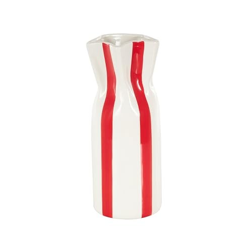 Ceramic Decorative Vase Round Centerpiece Vase with Red 5" x 5" x 12" White gallery