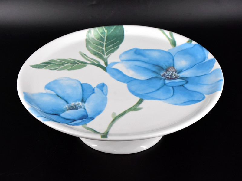 Ciroa BLUE FLOWER Porcelain Pedestal Cake Plate Stand Large Floral 12.25" gallery