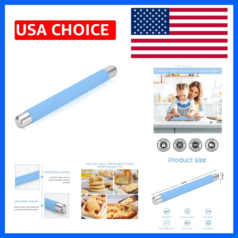 Rolling Pin Dough Roller for Baking with Thickened Non Stick Silicone Metal H…