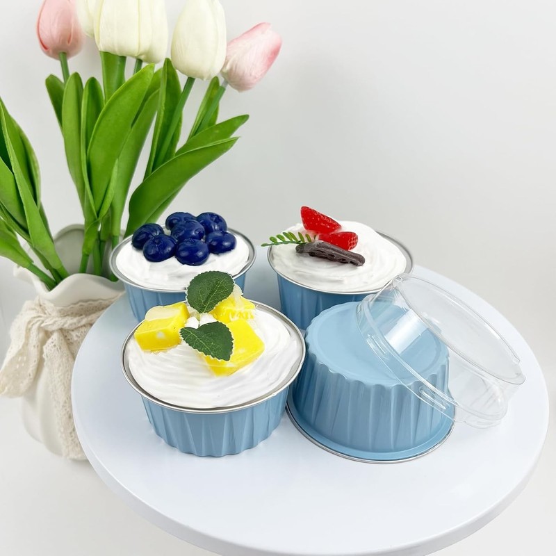 100Pcs Aluminum Cups with Lids,5oz Disposable Ramekin Baking Cups Muffin Line... gallery