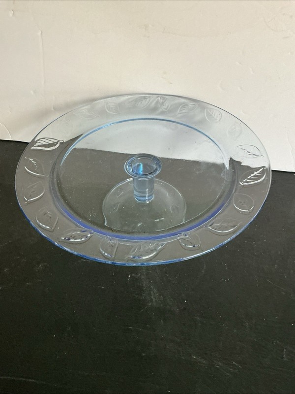 Vintage GlassCrystal 13.25”x 4.25” Etched leaf Pedestal Cake Plate gallery