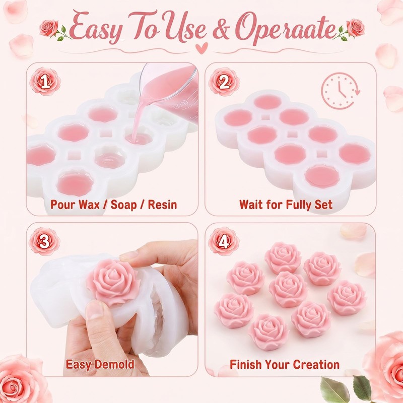 10 Cavity 3D Rose Silicone Mold - Flower Molds Non-Stick 0.35oz Floral Mold f... gallery