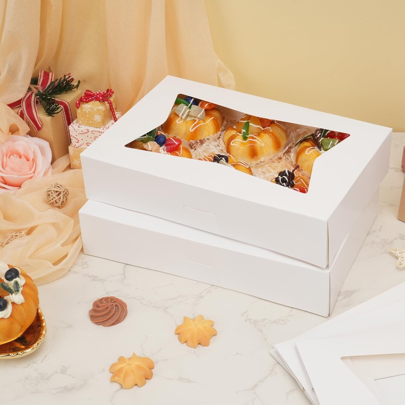 30pcs Bakery Boxes 12x8x2.5 Inches Auto-Popup Cookie with 3 Style Windows gallery
