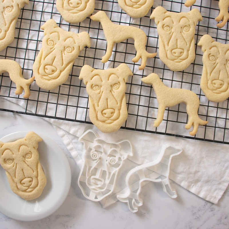 Greyhound Cookie Cutters Set - dog face portrait treats birthday adoption rescue gallery