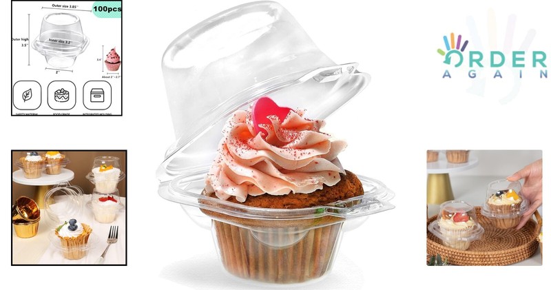 Individual Clear Plastic Cupcake Containers 100 pcs Disposable Dome Lids gallery