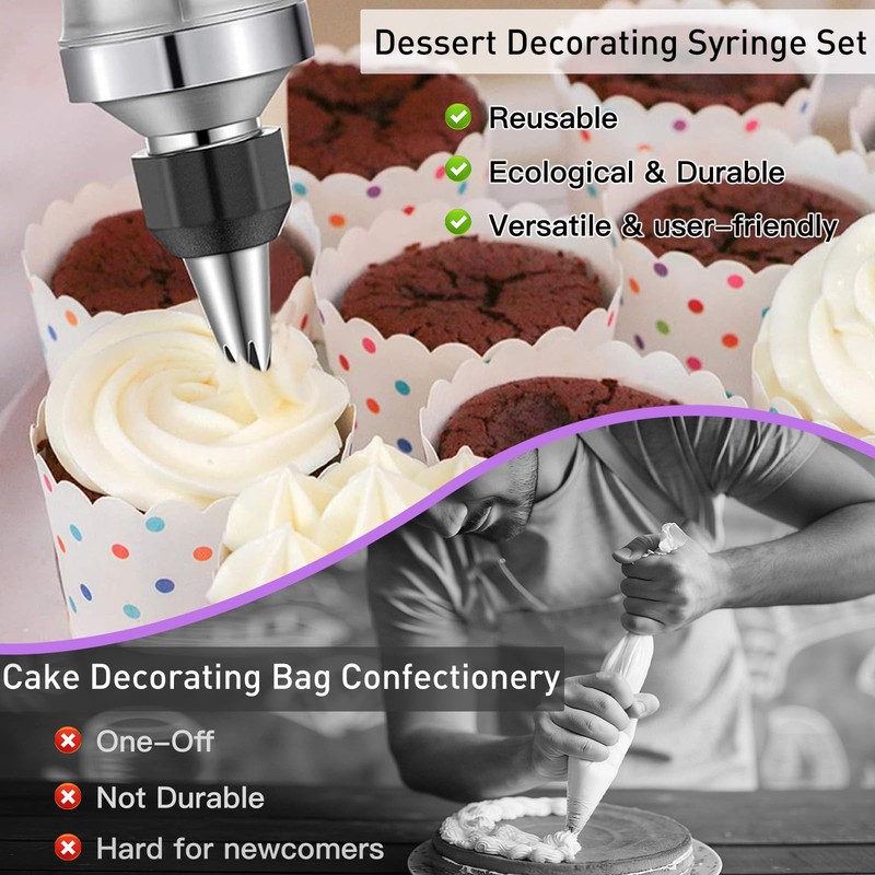 Dessert Decorating Syringe Set, 34Pcs Frosting Piping Kit, Stainless Steels C... gallery