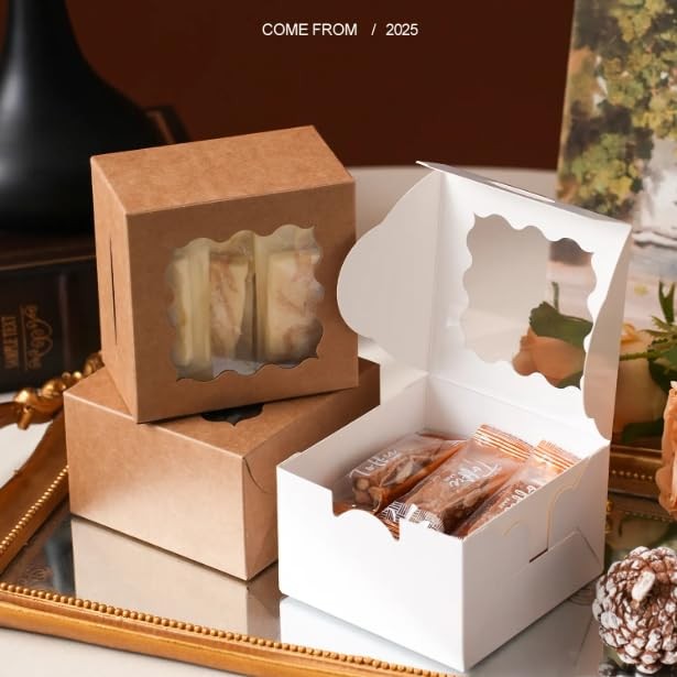 4x4x2.5 Cookie Boxes with Window, White Bakery Boxes Clear Window, 4" Mini Tr... gallery