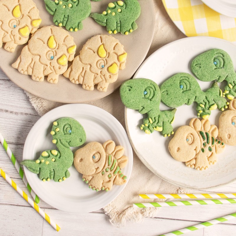 Set of 4 Baby Dinosaur Cookie Cutters - T-Rex stegosaurus Triceratops Long Neck gallery