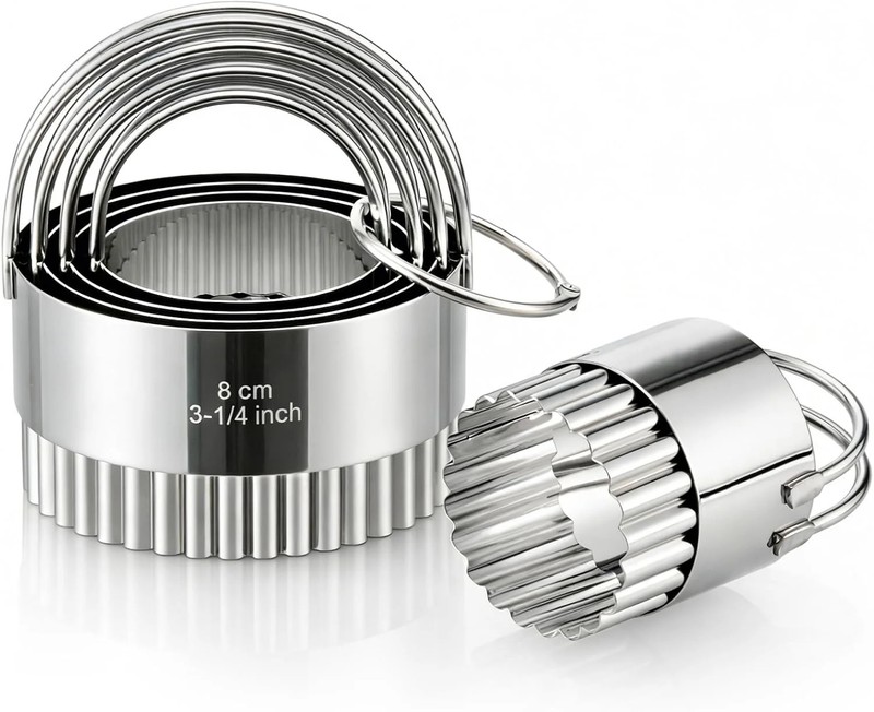 Biscuit Cutter Set with Handle, 5 Piece Stainless Steel Fluted Round Cookie Cutt