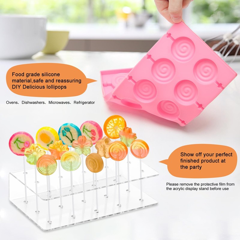 Silicone Lollipop Molds Kit 304 PCS Pink Candy Molds with 100 Sticks Bags gallery