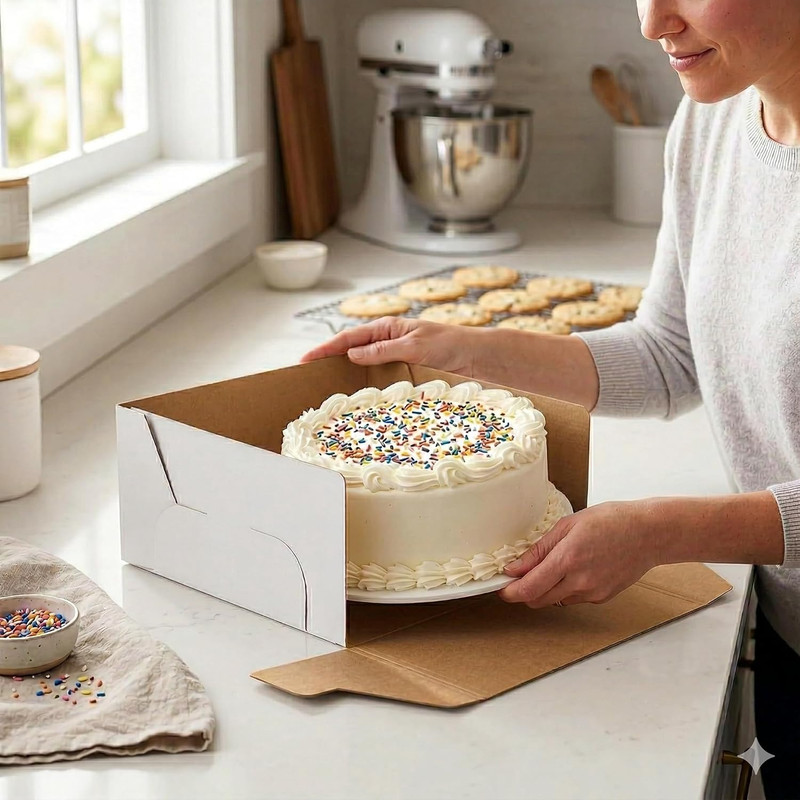3 Pack Sturdy Corrugated Cake Boxes with Window, 10"X10"X5" | White Disposable C gallery