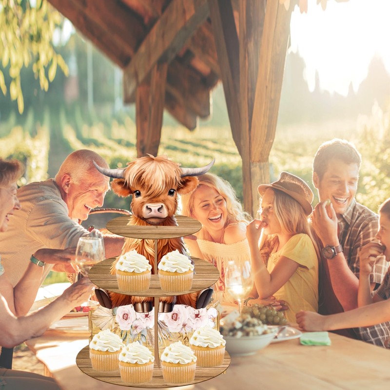 Highland Cow Cupcake Stand - Birthday Party Cardboard Holder, Baby Shower Decor gallery