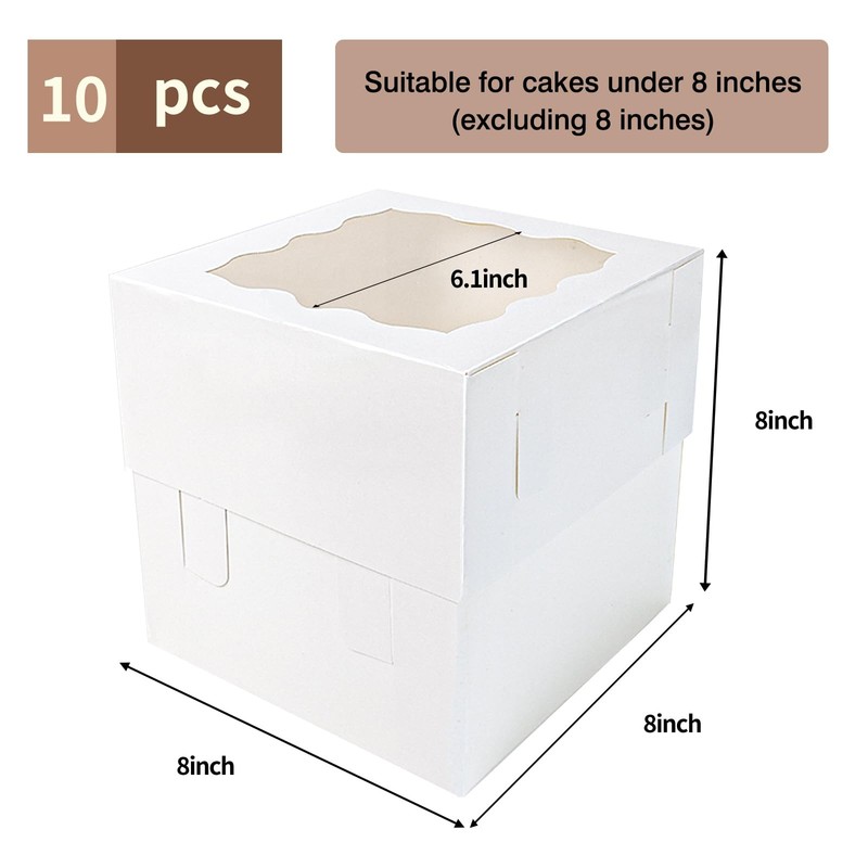 10 PCS White Square Bakery Cake Boxes with Window Container 8x8x8 Inch gallery