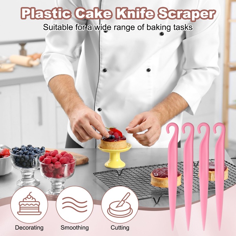 4 Pcs for Cake Knife Scraper, Plastic Cake Removal Knife, Pink gallery