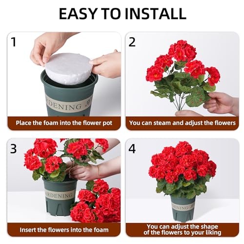Geraniums Artificial Flowers for Outdoors, 2 Pack 4 Red, 4 Fuchsia, 4 Pink gallery