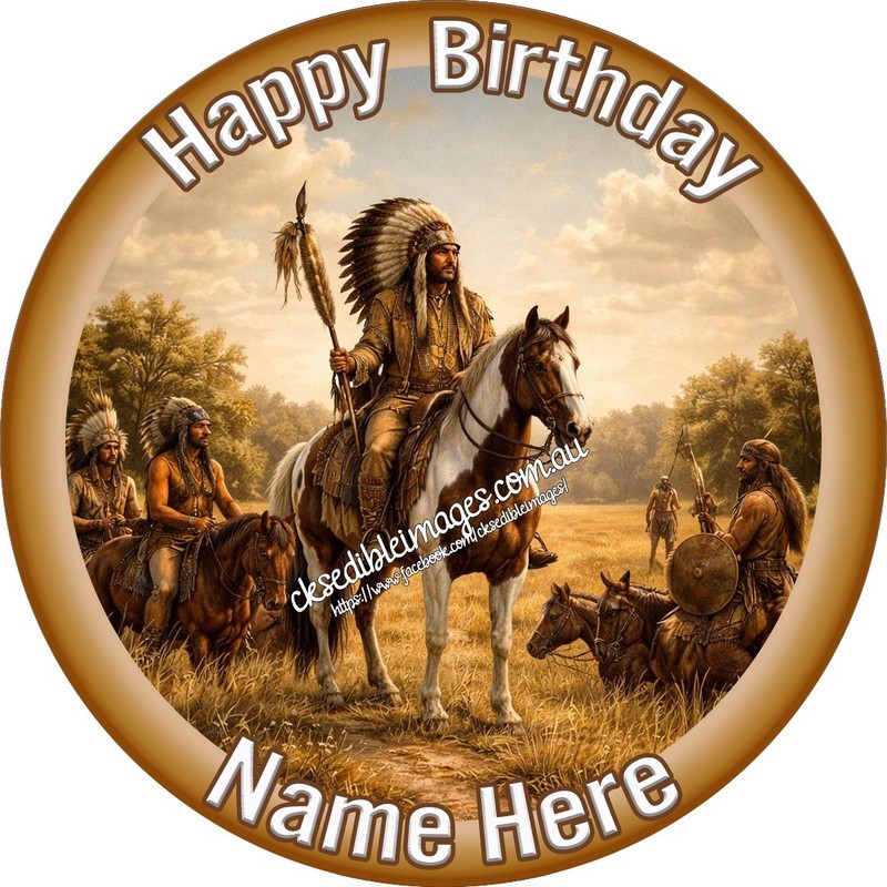 American Indian Native Edible Image Cake Cupcake Icing wafer Topper 5-8 Inches
