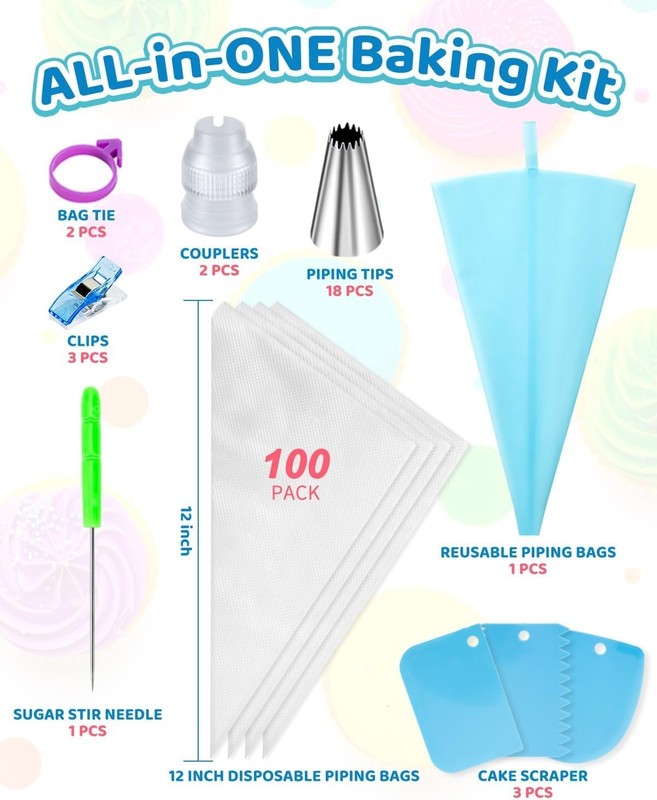 Durable 130 Pcs Baking Kit: Anti-Slip Piping Bags & Essential Decorating Tools gallery