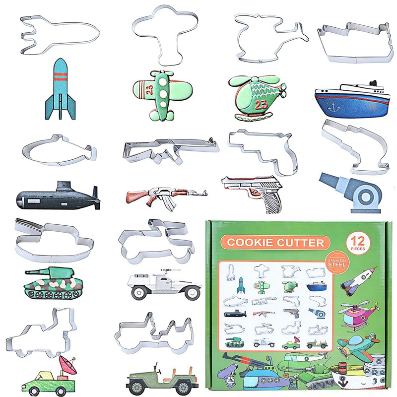 12 Pcs Military Vehicle Cookie Cutters Set, Stainless Steel Army Transport Sh…