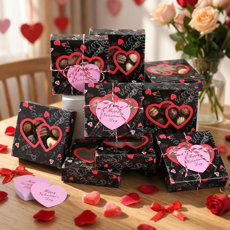 48 PCS Pink Valentine Cookie Boxes With Heart Cards Rope 4.3x4.3x1.2" gallery