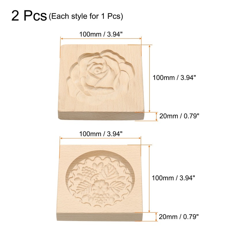 2pcs Wooden Cookie Mould 3.94" x 3.94" Wooden Cookie Biscuit Mould Rose Carved gallery