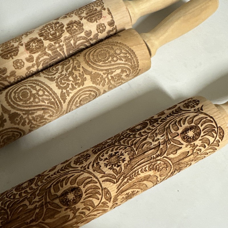 Set of 3 Embossed Wooden Rolling Pin for Baking,Deep Engraved Embossing Rolling gallery