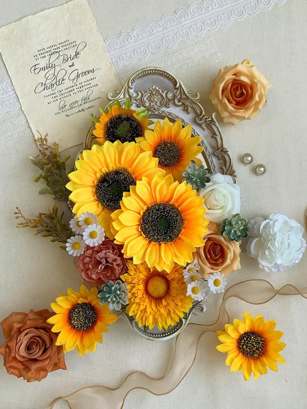Facinoc Sunflower Artificial Flowers Yellow Fake Flower Bouquet Set For Diy gallery