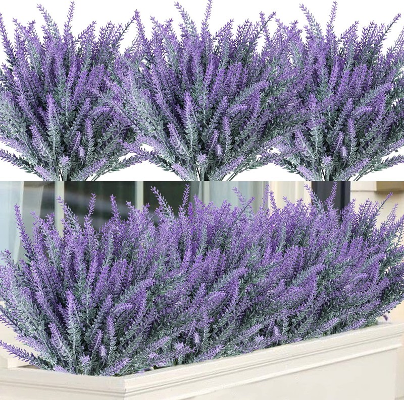 Artificial Lavender Fake Flowers Faux Plastic Plants Gray Purple 12 Bundles gallery