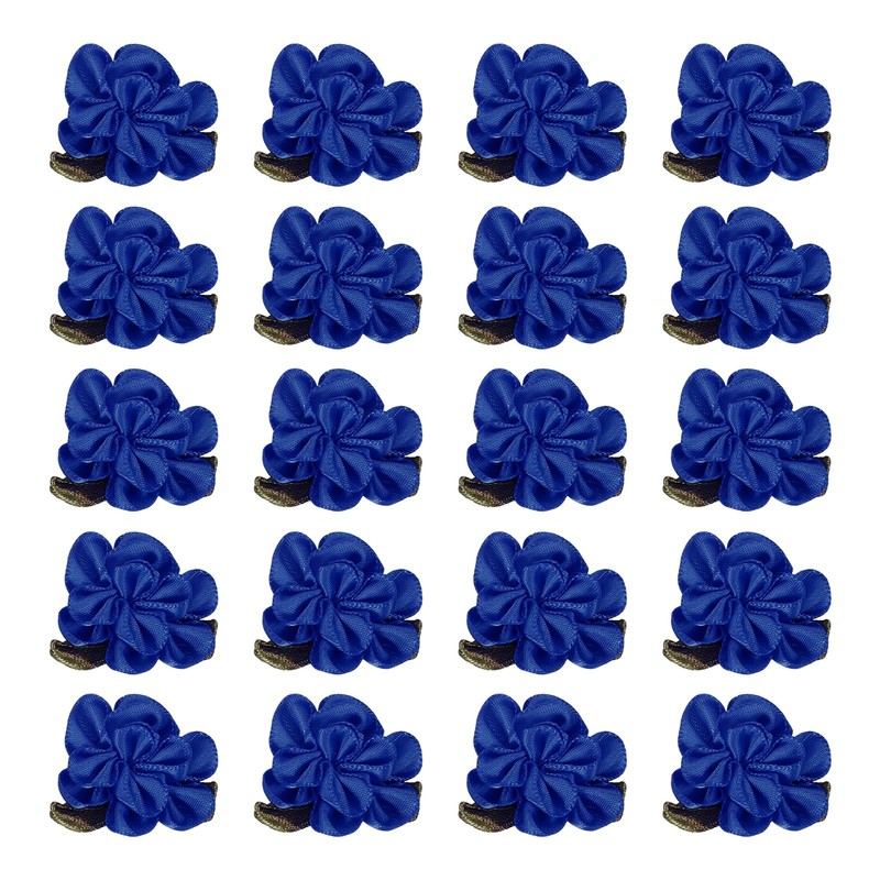 20Pcs 1″ Ribbon Flowers Bows Mini Satin Roses Flowers Navy Blue