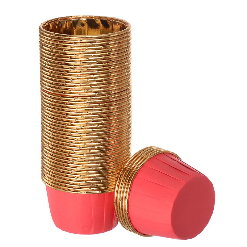 Red Gold Cupcake Cups, 50pcs Aluminum Foil Standard Cupcake Liners