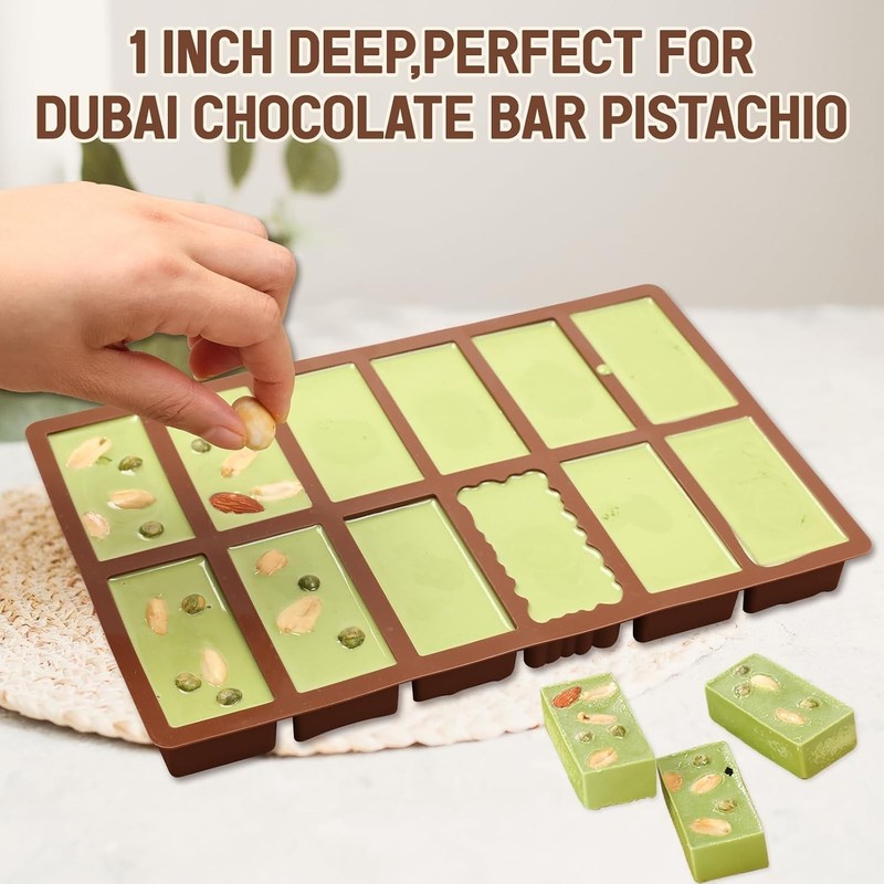 12 In 1 Chocolate Molds, 1 Inch Deep Dubai Silicone Chocolate Bar Mold with 1... gallery