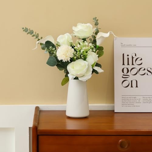 Fake Flowers with Ceramic Vase, Artificial Silk Roses in a Vase, Faux Flowers gallery
