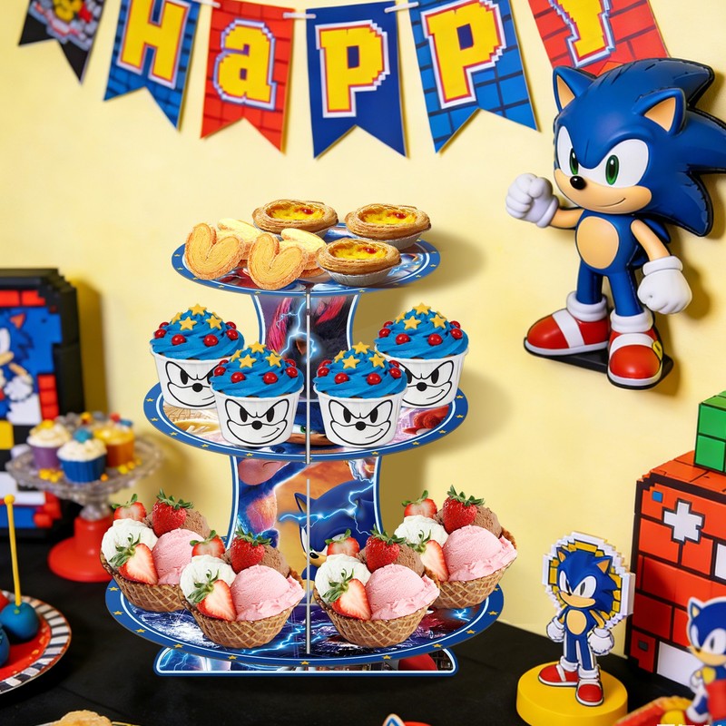 Sonic Kids Party Decorations Paper Cake Stand Birthday Party Cake Supplies Set gallery