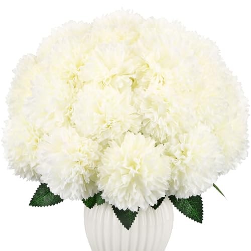 36 Pcs Artificial Chrysanthemum Flowers 3.3" Diameter Faux Ball Bouquet White gallery