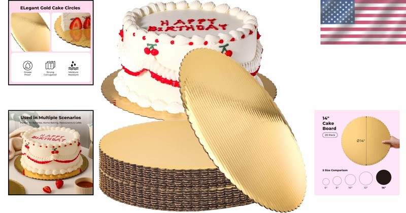 20 Pack 14" Gold Cake Circles - Greaseproof Cardboard Rounds gallery