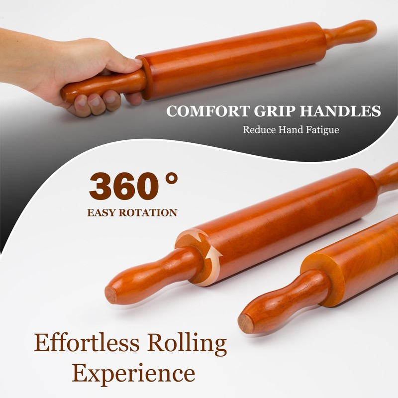 Wooden Rolling Pin, 18 Inch Set of 4 Wooden Dough Roller for Baking Pizza, Pi... gallery