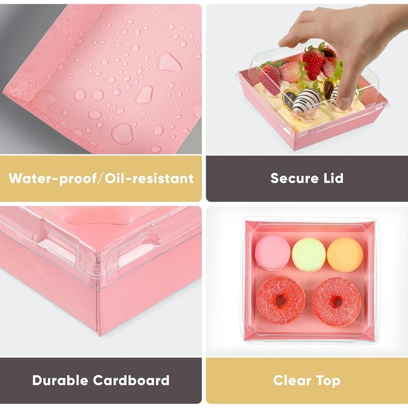 Small Clear Treat Boxes 50 Pack 5 Inch Disposable Paper Mache Dessert Boxes gallery