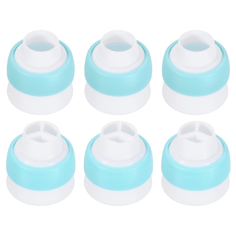 Piping Bag Couplers, 3Pcs Single Hole and 3Pcs Triple Hole Baking Tools, Blue