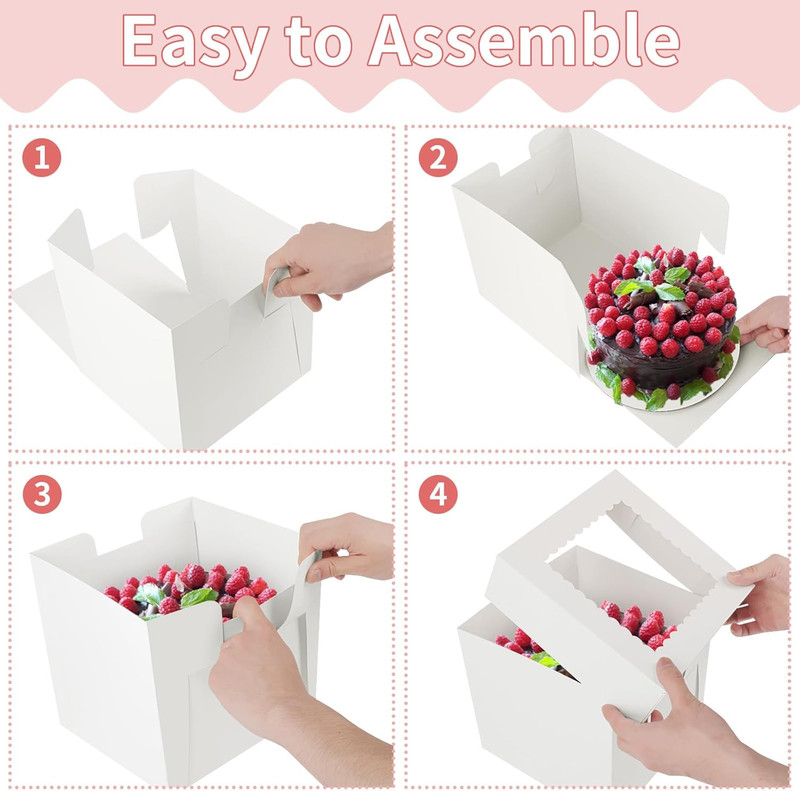 4 Pack Cake Boxes 8 Inch, Disposable Cake Transport Container, White Bakery Boxe gallery